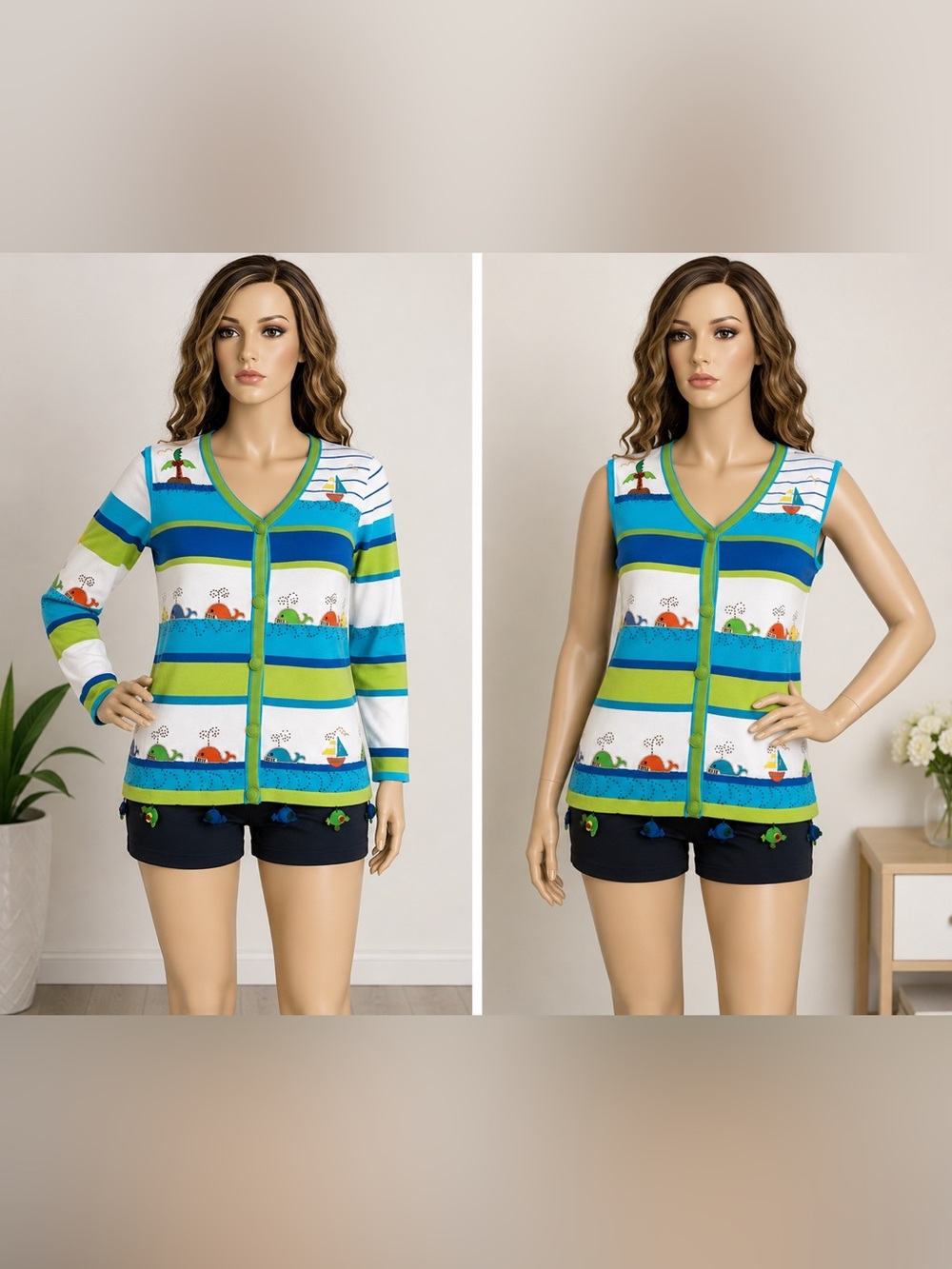Berek  Women’s 2-Piece Knit Sweater Set Striped Whale Nautical Size M NW